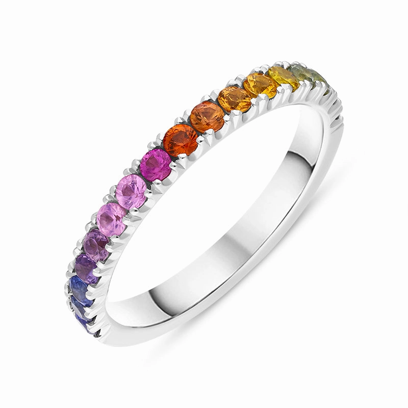 18ct White Gold Sapphire Multicolour Rainbow Half Eternity Ring
