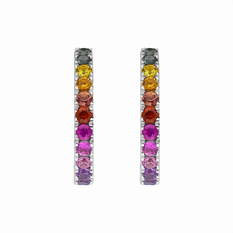 18ct White Gold Sapphire Multicolour Rainbow Hoop Earrings