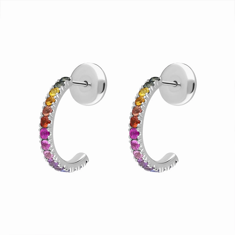 18ct White Gold Sapphire Multicolour Rainbow Hoop Earrings