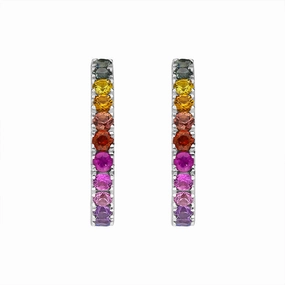 18ct White Gold Sapphire Multicolour Rainbow Hoop Earrings