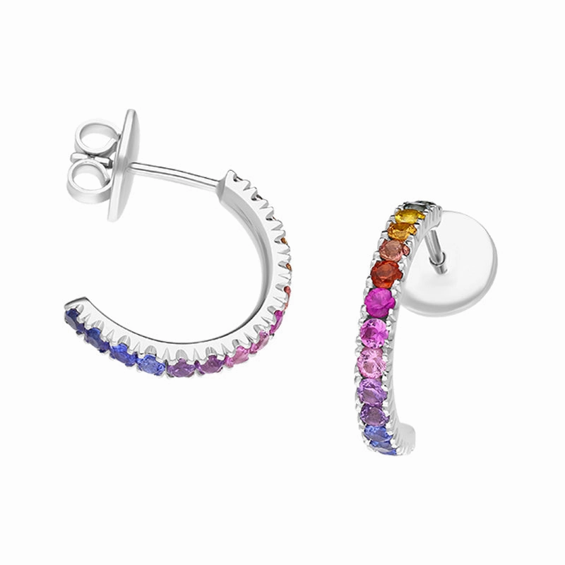 18ct White Gold Sapphire Multicolour Rainbow Hoop Earrings