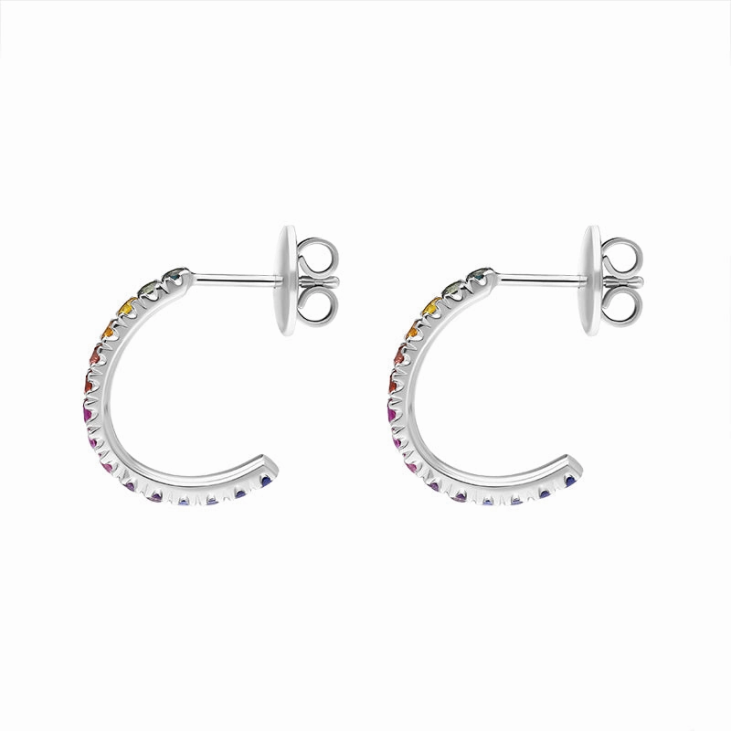18ct White Gold Sapphire Multicolour Rainbow Hoop Earrings