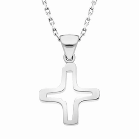 18ct White Gold Stencil Cross Necklace