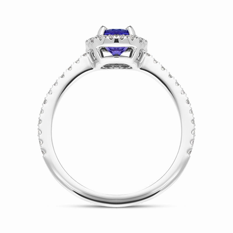 18ct White Gold Tanzanite Diamond Shoulder Set Round Cluster Ring