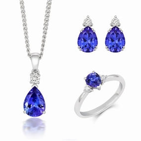 18ct White Gold Tanzanite Diamond Three Piece Gift Set