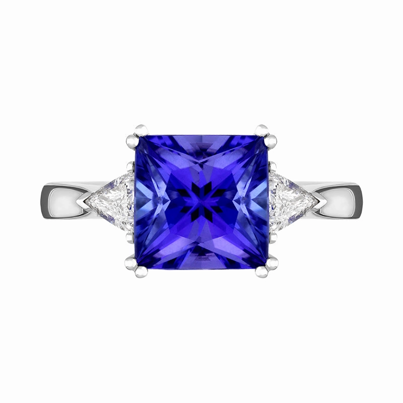 18ct White Gold Tanzanite Diamond Three Stone Ring