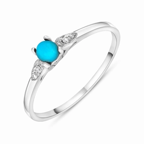 18ct White Gold Turquoise 0.05ct Diamond Milgrain Shoulder Ring