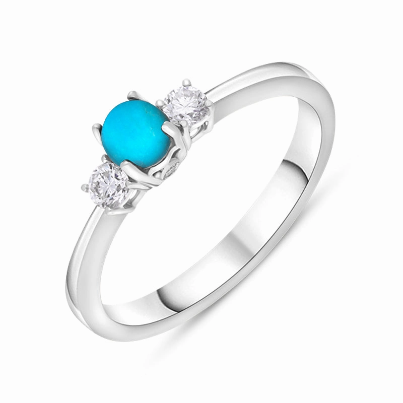 18ct White Gold Turquoise 0.17ct Diamond Trilogy Style Ring