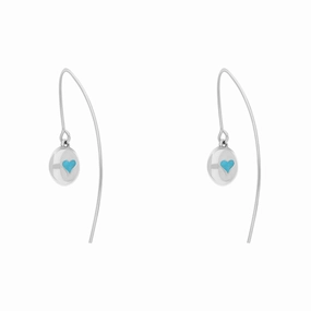 18ct White Gold Turquoise Heart Disc Drop Earrings
