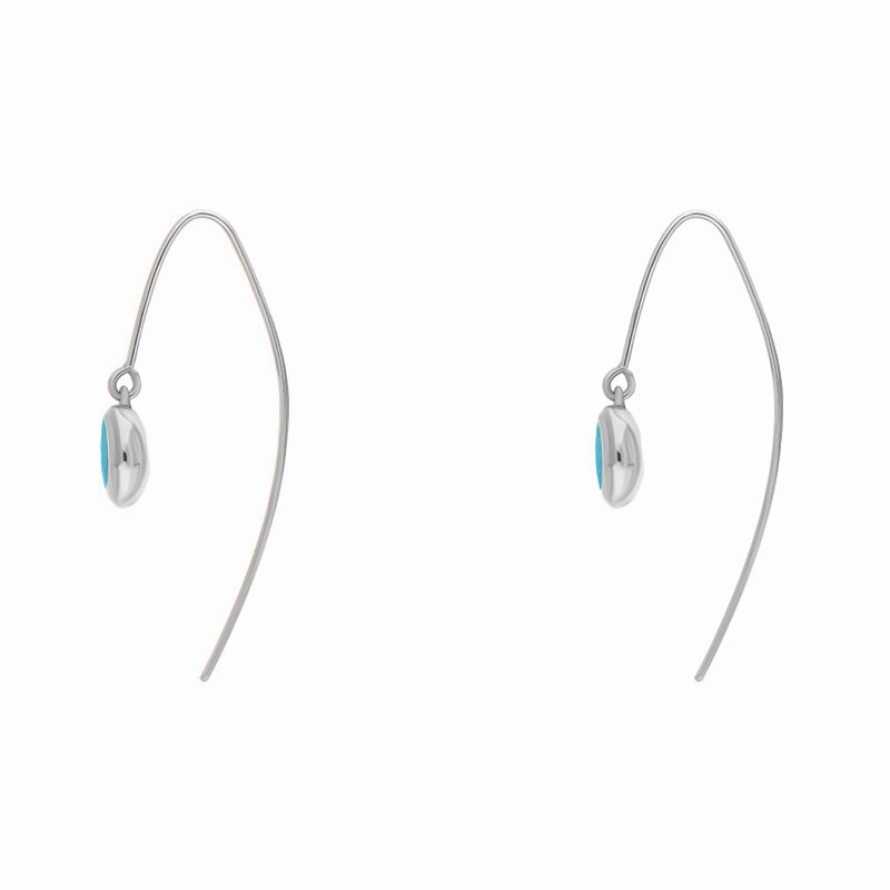 18ct White Gold Turquoise Heart Disc Drop Earrings