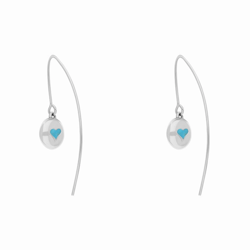 18ct White Gold Turquoise Heart Disc Drop Earrings