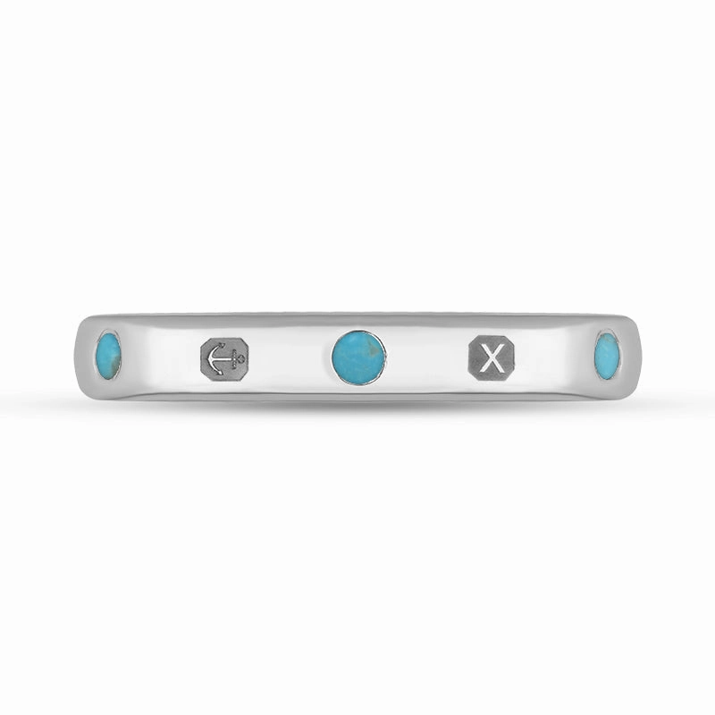 18ct White Gold Turquoise Queen's Jubilee Hallmark 6mm Ring D
