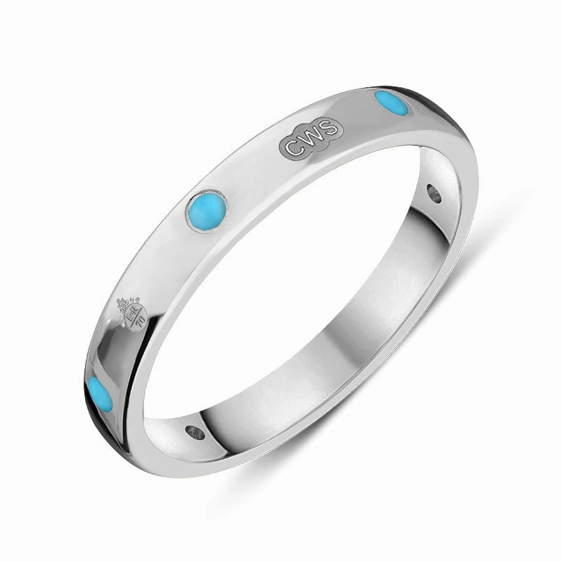 18ct White Gold Turquoise Queen's Jubilee Hallmark 6mm Ring D
