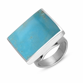 18ct White Gold Turquoise Queen's Jubilee Hallmark Medium Square Ring D