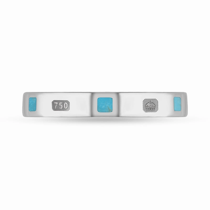 18ct White Gold Turquoise Queen's Jubilee Hallmark Princess Cut 3mm Ring D