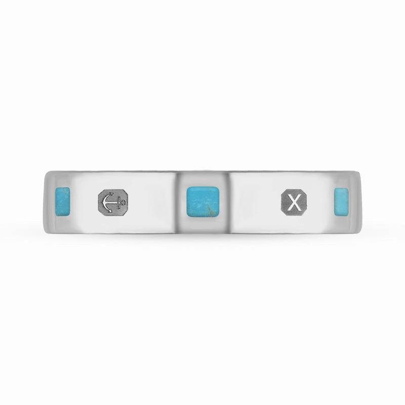 18ct White Gold Turquoise Queen's Jubilee Hallmark Princess Cut 4mm Ring D