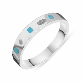18ct White Gold Turquoise Queen's Jubilee Hallmark Princess Cut 4mm Ring D