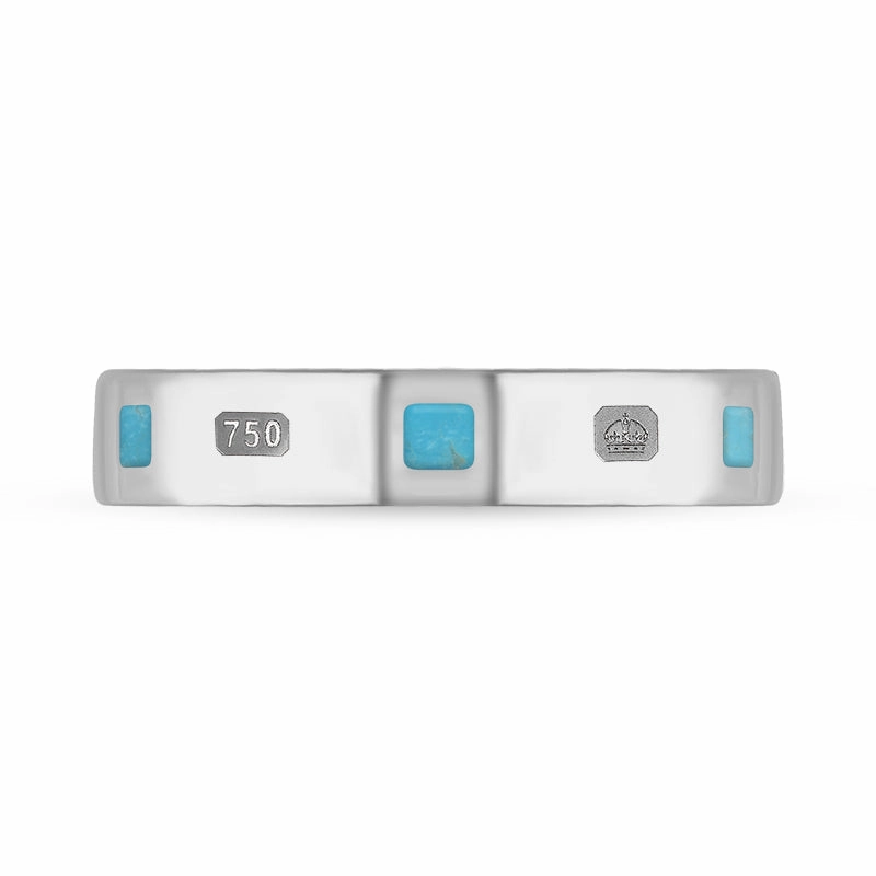 18ct White Gold Turquoise Queen's Jubilee Hallmark Princess Cut 4mm Ring D