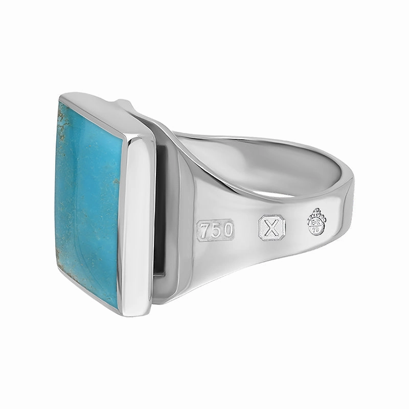 18ct White Gold Turquoise Queen's Jubilee Hallmark Small Square Ring D