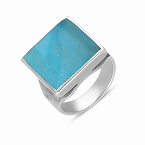 18ct White Gold Turquoise Queen's Jubilee Hallmark Small Square Ring D