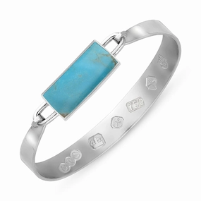 18ct White Gold Turquoise Queen's Jubilee Hallmark Wide Oblong Bangle D