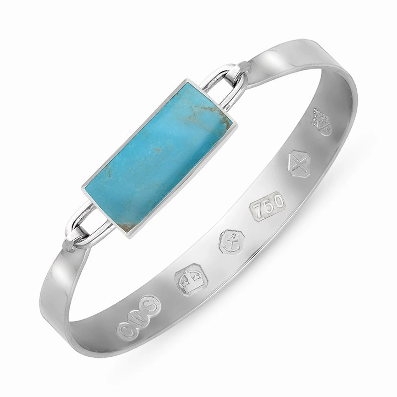 18ct White Gold Turquoise Queen's Jubilee Hallmark Wide Oblong Bangle D