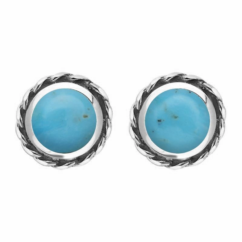 18ct White Gold Turquoise Round Twist Edge Stud Earrings