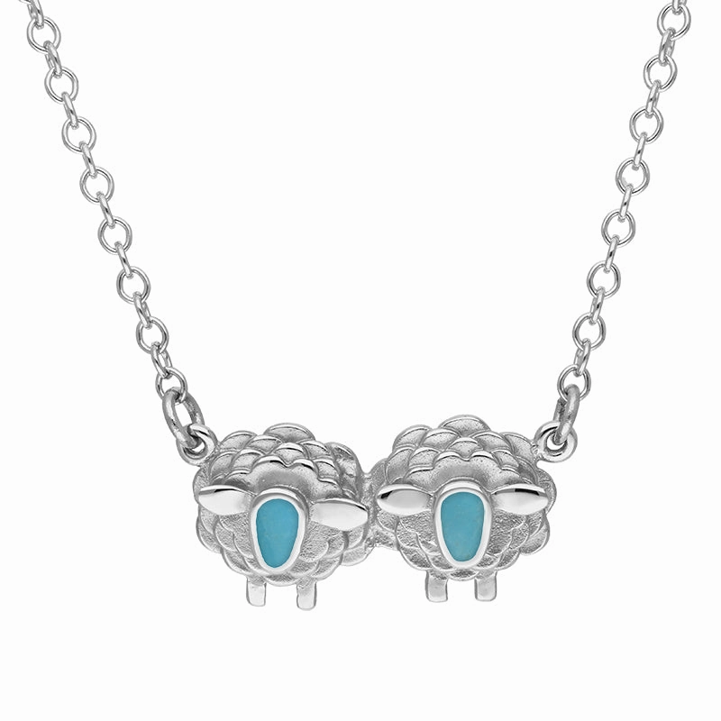 18ct White Gold Turquoise Two Sheep Necklace