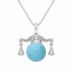 18ct White Gold Turquoise Zodiac Libra 8mm Bead Pendant
