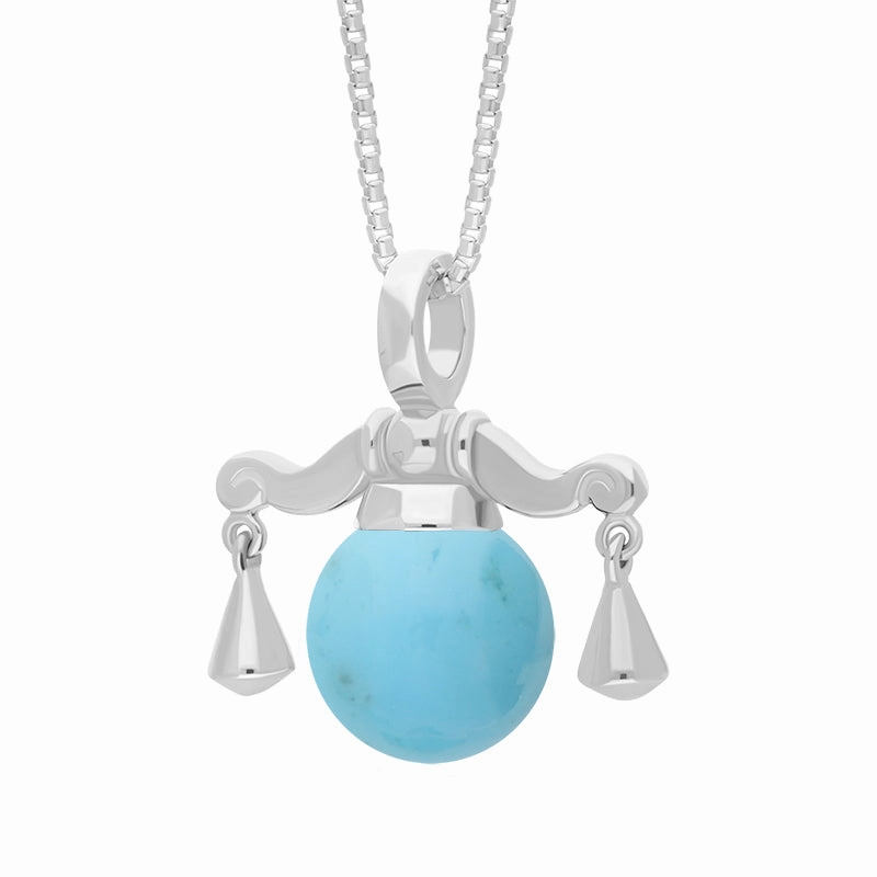 18ct White Gold Turquoise Zodiac Libra 8mm Bead Pendant