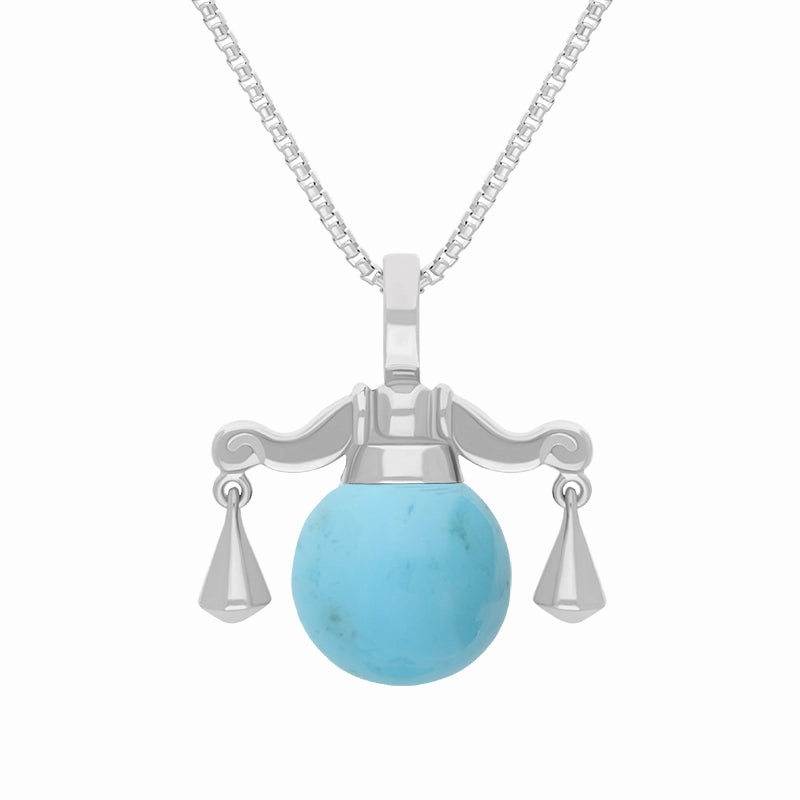 18ct White Gold Turquoise Zodiac Libra 8mm Bead Pendant