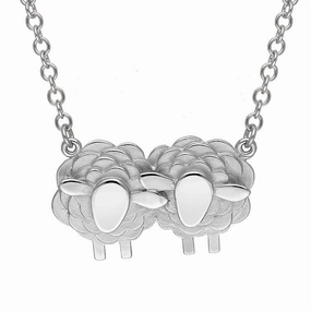 18ct White Gold Two Large Sheep Necklace