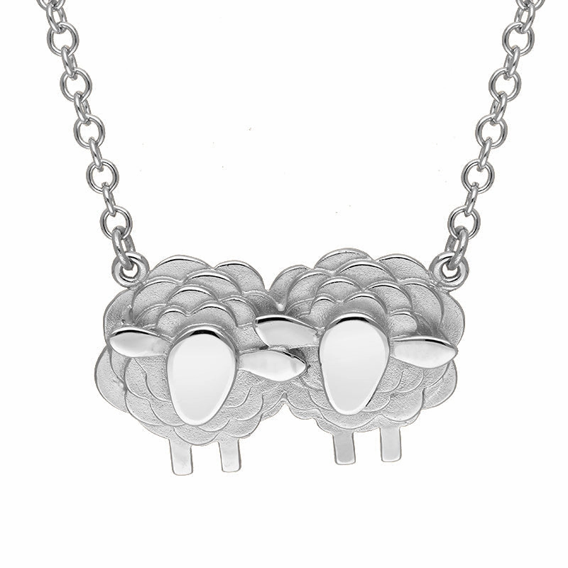 18ct White Gold Two Large Sheep Necklace