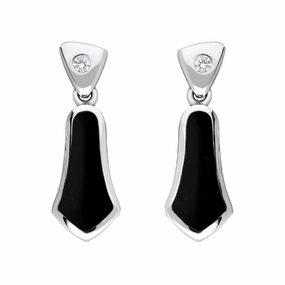 18ct White Gold Whitby Jet 0.06ct Diamond Bell Shaped Drop Earrings D