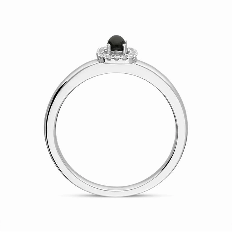 18ct White Gold Whitby Jet 0.07ct Diamond Small Cushion Shaped Ring