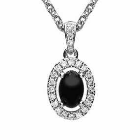 18ct White Gold Whitby Jet 0.09ct Diamond Oval Necklace