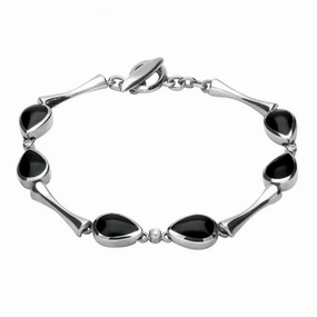 18ct White Gold  Whitby Jet 0.09ct Diamond Six Stone Pear Bracelet