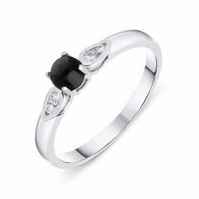 18ct White Gold Whitby Jet 0.10ct Diamond Shoulders Ring