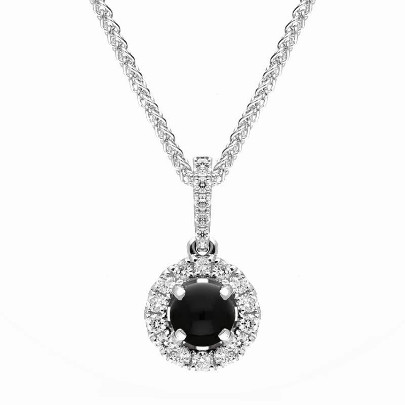 18ct White Gold Whitby Jet 0.14ct Diamond Round Necklace