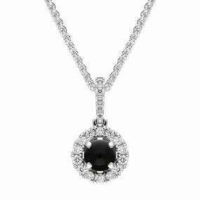 18ct White Gold Whitby Jet 0.14ct Diamond Round Necklace