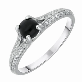 18ct White Gold Whitby Jet 0.15ct Diamond Claw Set Centre Ring