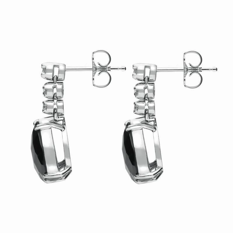 18ct White Gold Whitby Jet 0.18ct Diamond Faceted Pear Earrings