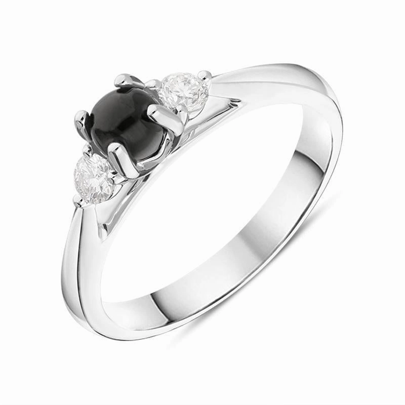 18ct White Gold Whitby Jet 0.19ct Diamond Centre Stone Ring