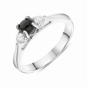 18ct White Gold Whitby Jet 0.19ct Diamond Centre Stone Ring