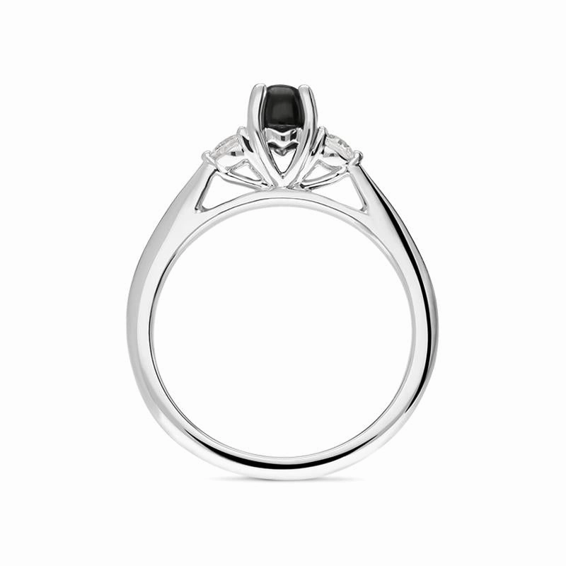 18ct White Gold Whitby Jet 0.19ct Diamond Centre Stone Ring