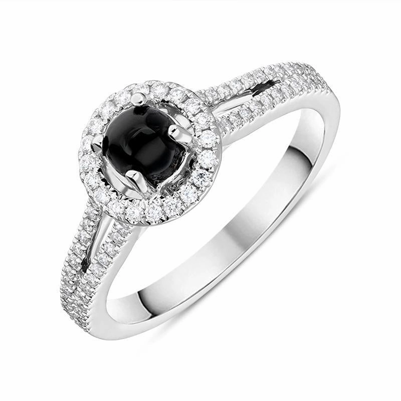18ct White Gold Whitby Jet 0.24ct Diamond Round Split Shank Ring