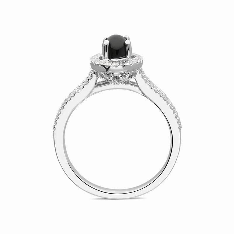18ct White Gold Whitby Jet 0.24ct Diamond Round Split Shank Ring