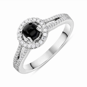 18ct White Gold Whitby Jet 0.24ct Diamond Round Split Shank Ring