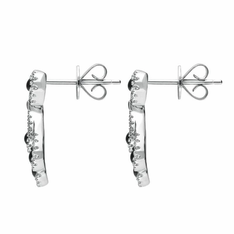 18ct White Gold Whitby Jet 0.34ct Diamond Peacock Drop Earrings