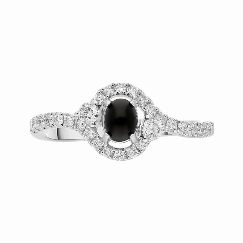 18ct White Gold Whitby Jet 0.37ct Diamond Oval Wrap Ring